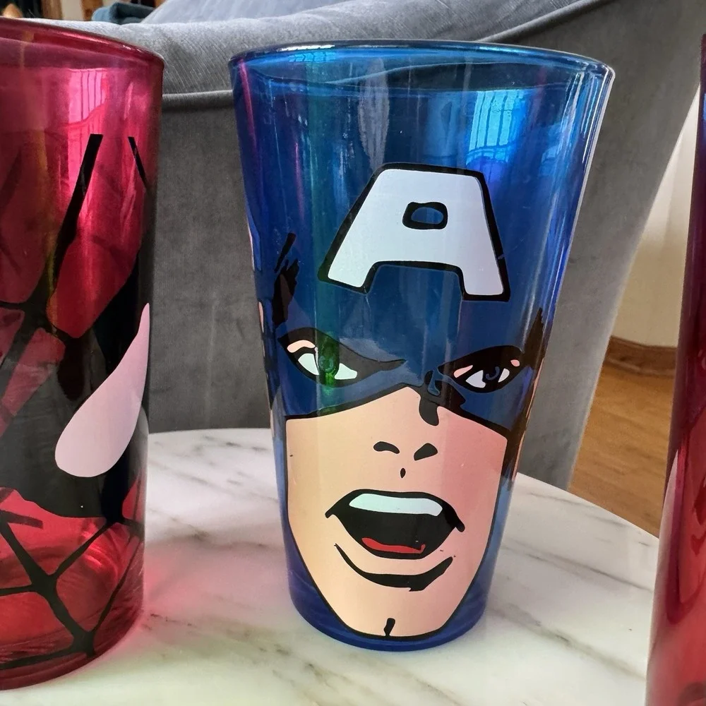 Marvel 16oz Drinking Glasses Set Of 4 Iron Man Hulk Spider-Man Captain America